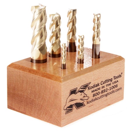 Kodiak Cutting Tools 3 Flute for Aluminum Carbide End Mill Set, 6pc 1/8-1/2 ZRN Coated 56310030